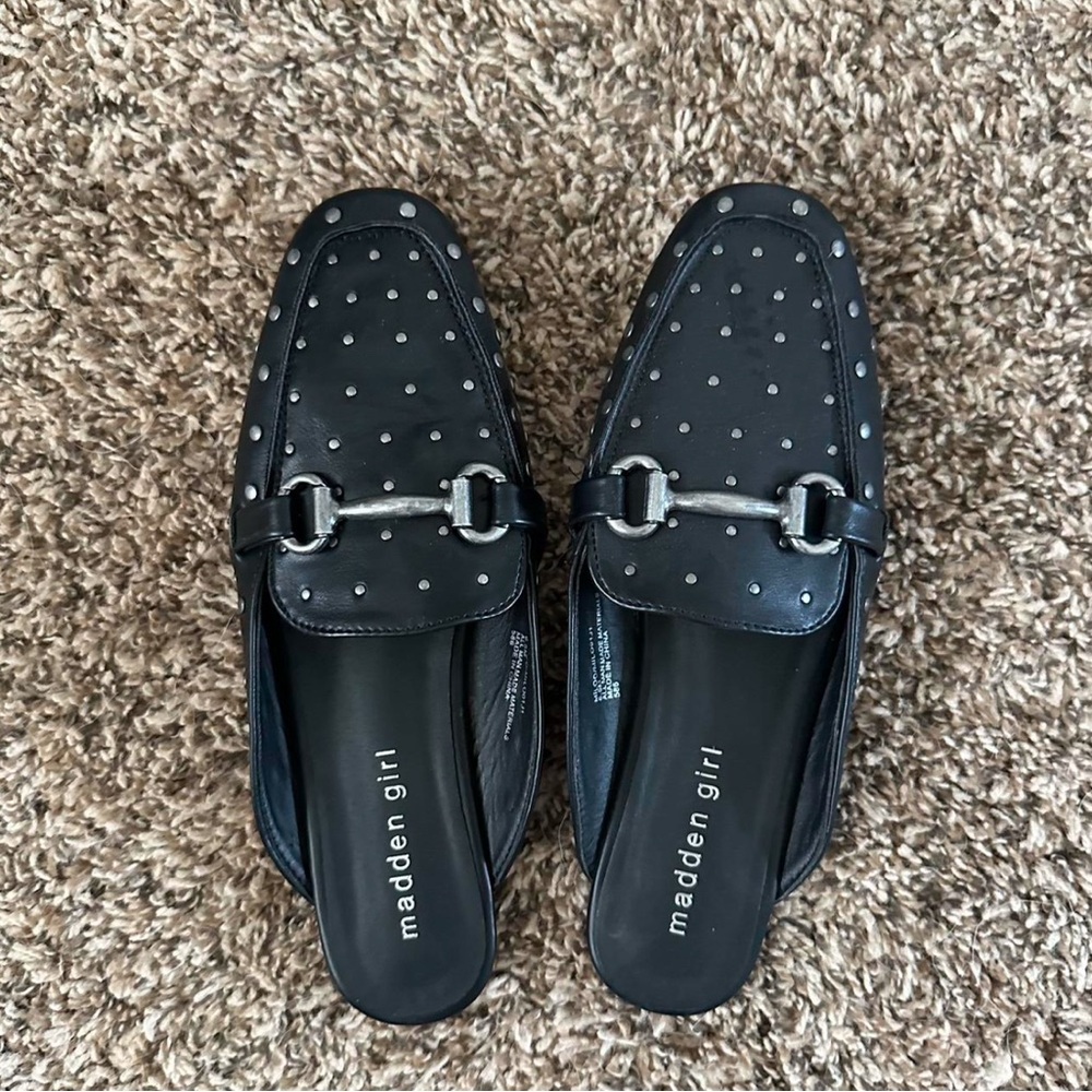 Madden Girl Black Loafers with Silver Hardware